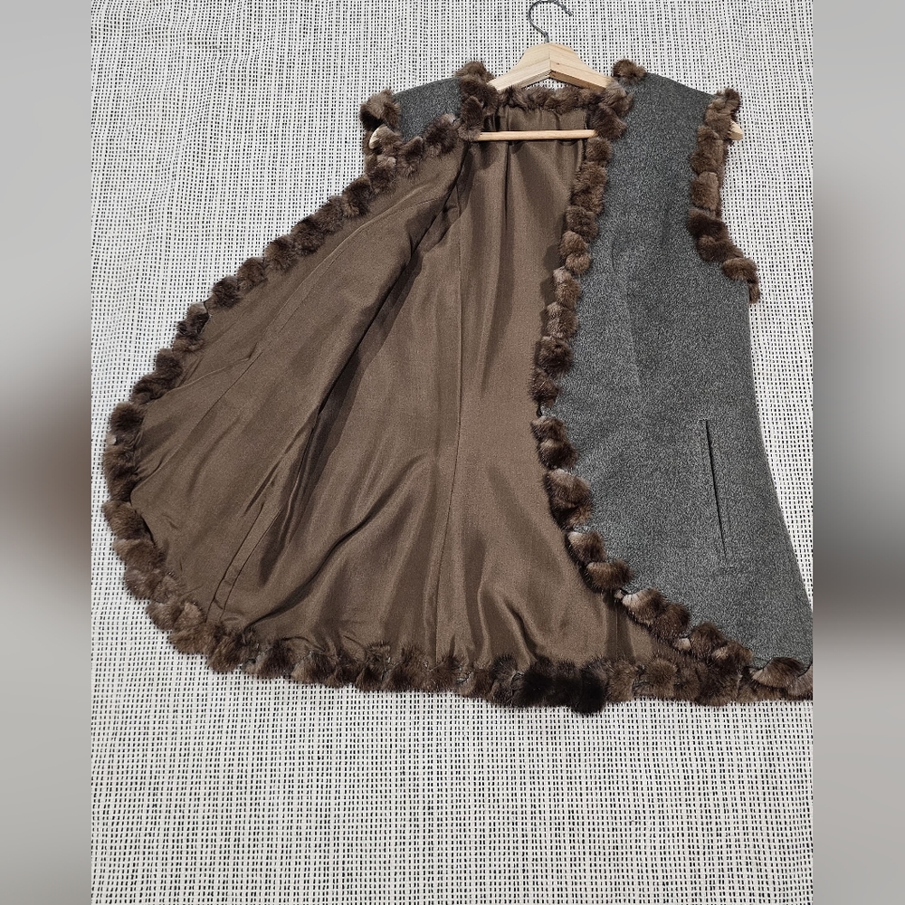 Gray Vest with Brown Fur Trim